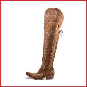 Thigh High Cowboy Boots Wide Calf Embroidered Over The Knee Western Boots